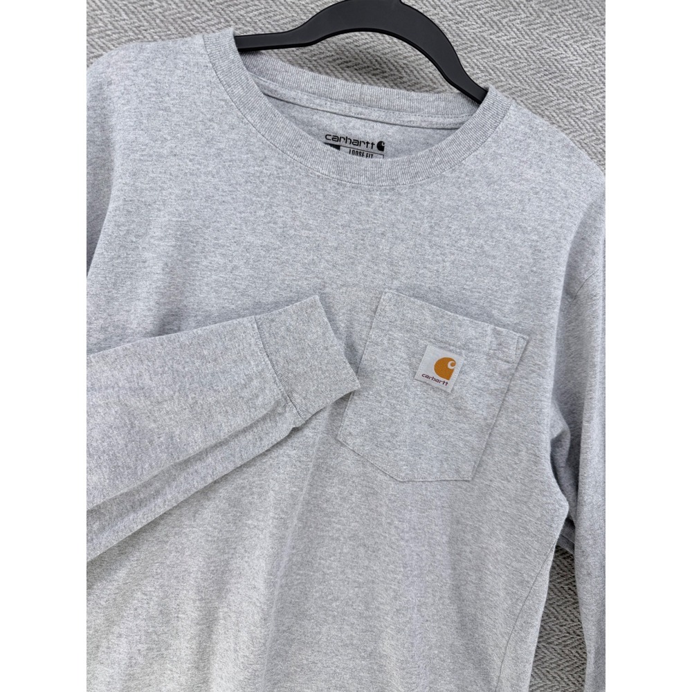 Carhartt Mens Loose Fit Long Sleeve Pocket T-Shirt Gray Small Workwear